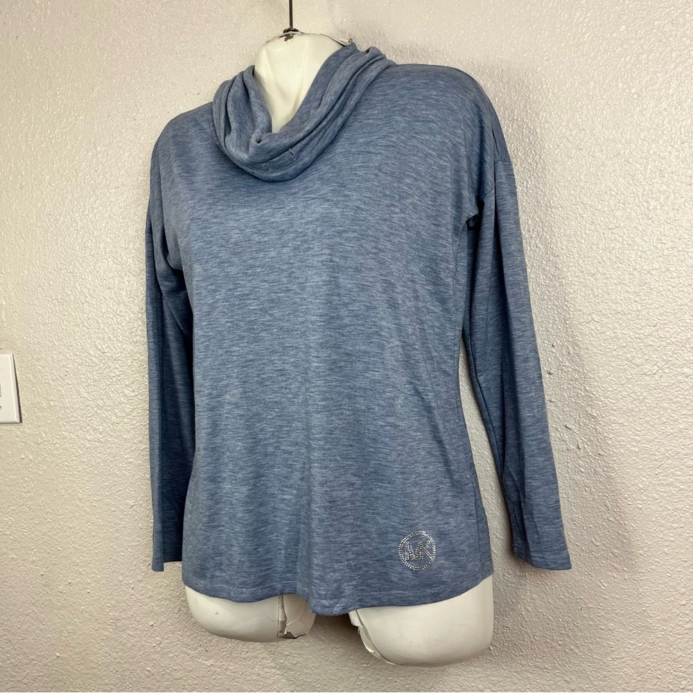 MICHAEL Kors‎ Women's M Cowl-Neck Long Sleeve Thermal Blue Top